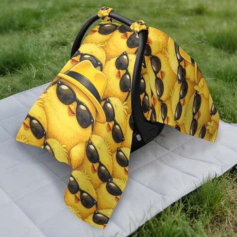 Ducks Glasses Pattern Baby Car Seat Cover Nursing Cover | Muslin-like Cotton Blend, Breathable, Multi-use, Newborn Essentials Must Haves, Fits Most Strollers, for Babies Boys Girls in Kuwait
