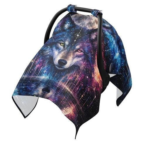 Wolf Boho Pattern Baby Car Seat Cover Breastfeeding Cover | Muslin-like Cotton Blend, Breathable, Multi-use, Newborn Essentials Must Haves, Fits Most Strollers, for Babies Boys Girls in Kuwait