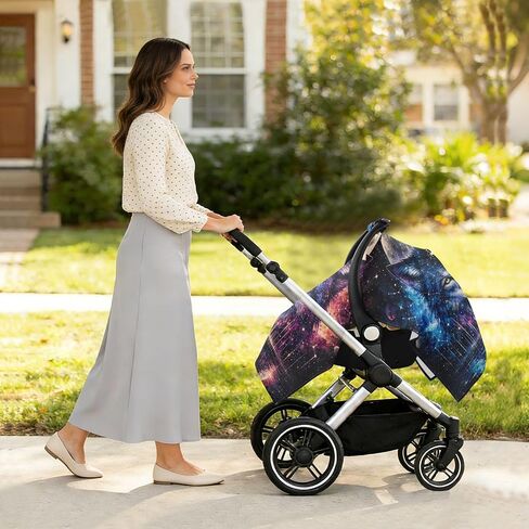 Wolf Boho Pattern Baby Car Seat Cover Breastfeeding Cover | Muslin-like Cotton Blend, Breathable, Multi-use, Newborn Essentials Must Haves, Fits Most Strollers, for Babies Boys Girls in Kuwait