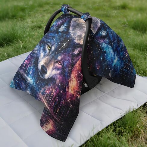 Wolf Boho Pattern Baby Car Seat Cover Breastfeeding Cover | Muslin-like Cotton Blend, Breathable, Multi-use, Newborn Essentials Must Haves, Fits Most Strollers, for Babies Boys Girls in Kuwait