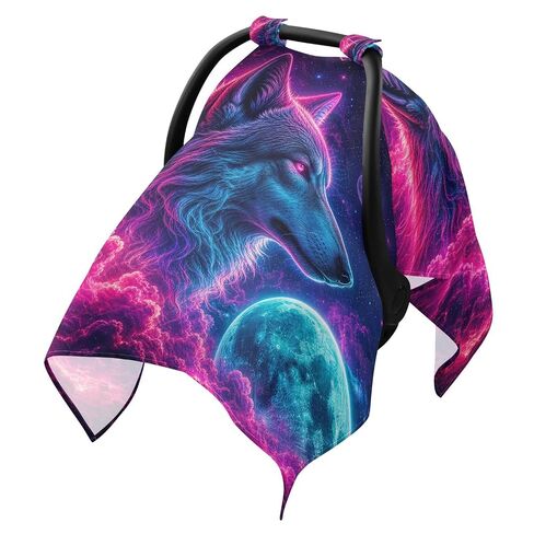 Planet Wolf Pattern Baby Car Seat Cover Infant Carseat Cover | Muslin-like Cotton Blend, Breathable, Multi-use, Newborn Essentials Must Haves, Fits Most Strollers, for Babies Boys Girls in Kuwait
