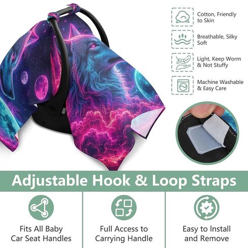 Planet Wolf Pattern Baby Car Seat Cover Infant Carseat Cover | Muslin-like Cotton Blend, Breathable, Multi-use, Newborn Essentials Must Haves, Fits Most Strollers, for Babies Boys Girls in Kuwait