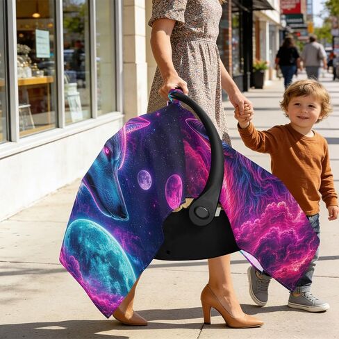 Planet Wolf Pattern Baby Car Seat Cover Infant Carseat Cover | Muslin-like Cotton Blend, Breathable, Multi-use, Newborn Essentials Must Haves, Fits Most Strollers, for Babies Boys Girls in Kuwait