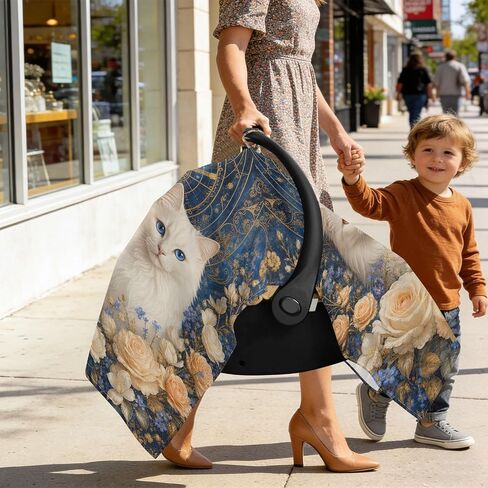 Cat Flowers Pattern Baby Car Seat Cover Stroller Sun Shade | Muslin-like Cotton Blend, Breathable, Multi-use, Newborn Essentials Must Haves, Fits Most Strollers, for Babies Boys Girls in Kuwait