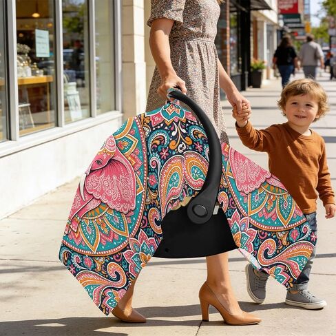 Boho Elephant Pattern Baby Car Seat Cover Nursing Cover Up | Muslin-like Cotton Blend, Breathable, Multi-use, Newborn Essentials Must Haves, Fits Most Strollers, for Babies Boys Girls in Kuwait