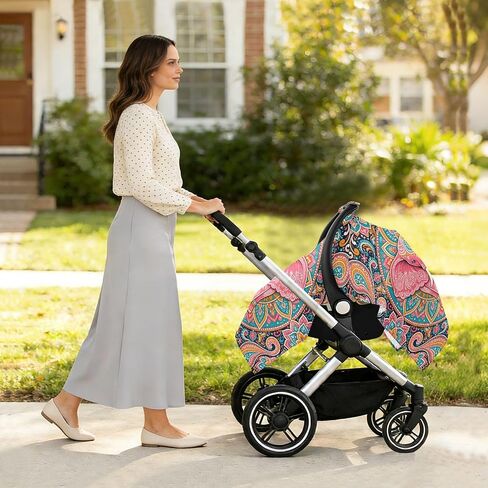 Boho Elephant Pattern Baby Car Seat Cover Nursing Cover Up | Muslin-like Cotton Blend, Breathable, Multi-use, Newborn Essentials Must Haves, Fits Most Strollers, for Babies Boys Girls in Kuwait