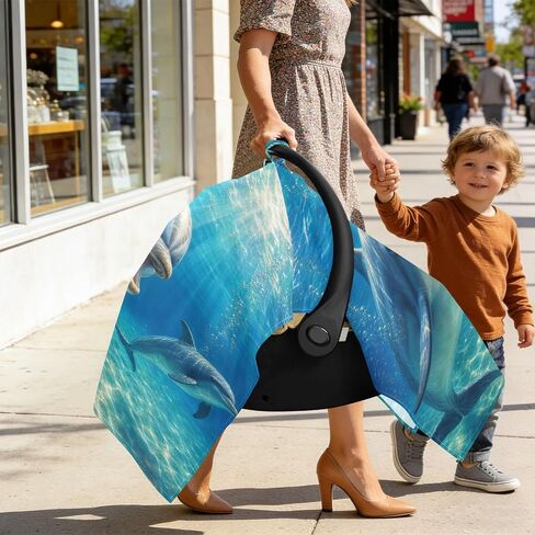 Ocean Dolphin Pattern Baby Car Seat Cover Infant Carseat Cover | Muslin-like Cotton Blend, Breathable, Multi-use, Newborn Essentials Must Haves, Fits Most Strollers, for Babies Boys Girls in Kuwait
