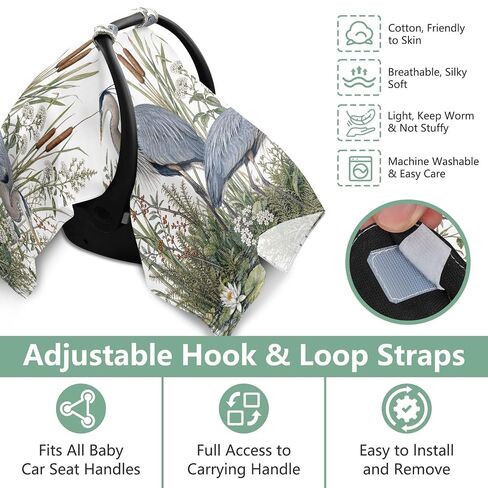 Bird Pattern Baby Car Seat Cover Stroller Canopy | Muslin-like Cotton Blend, Breathable, Multi-use, Newborn Essentials Must Haves, Fits Most Strollers, for Babies Boys Girls in Kuwait