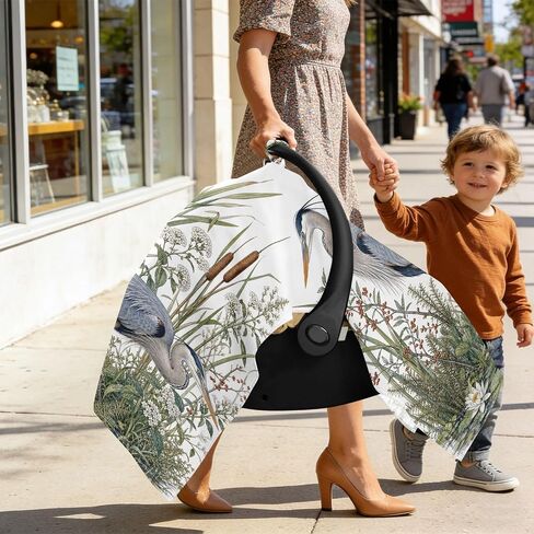 Bird Pattern Baby Car Seat Cover Stroller Canopy | Muslin-like Cotton Blend, Breathable, Multi-use, Newborn Essentials Must Haves, Fits Most Strollers, for Babies Boys Girls in Kuwait