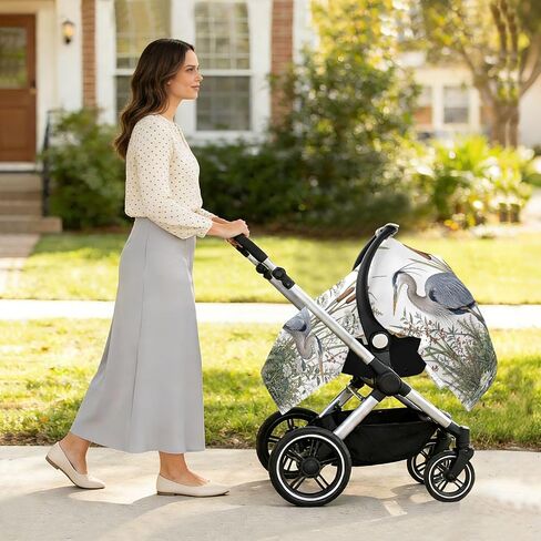 Bird Pattern Baby Car Seat Cover Stroller Canopy | Muslin-like Cotton Blend, Breathable, Multi-use, Newborn Essentials Must Haves, Fits Most Strollers, for Babies Boys Girls in Kuwait