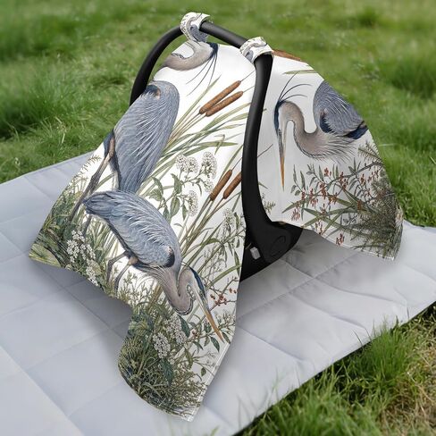 Bird Pattern Baby Car Seat Cover Stroller Canopy | Muslin-like Cotton Blend, Breathable, Multi-use, Newborn Essentials Must Haves, Fits Most Strollers, for Babies Boys Girls in Kuwait