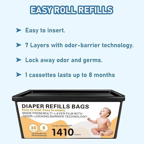 Diaper Pail Easy Roll Refill Bags,Compatible with Genie Easy Roll Signature | Compatible with Genie Easy Roll Signature and Platinum Pails, Each 30 Bags Holds Up to 1410 Newborn Diapers,4 Pack (120 Bags) in Kuwait