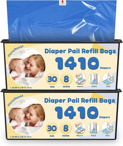 Diaper Pail Refills Bags Compatible with Genie Easy Roll Signature & Platinum Diaper Pails | Holds Up to 1410 Newborn Diapers Per Refill | 7 Layer Odor Barrier Technology, 2Pack(60 Bags) in Kuwait