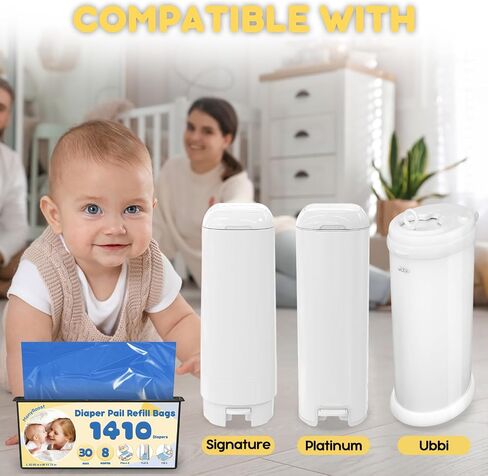 Diaper Pail Refills Bags Compatible with Genie Easy Roll Signature & Platinum Diaper Pails | Holds Up to 1410 Newborn Diapers Per Refill | 7 Layer Odor Barrier Technology, 2Pack(60 Bags) in Kuwait