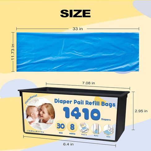 Diaper Pail Refills Bags Compatible with Genie Easy Roll Signature & Platinum Diaper Pails | Holds Up to 1410 Newborn Diapers Per Refill | 7 Layer Odor Barrier Technology, 2Pack(60 Bags) in Kuwait