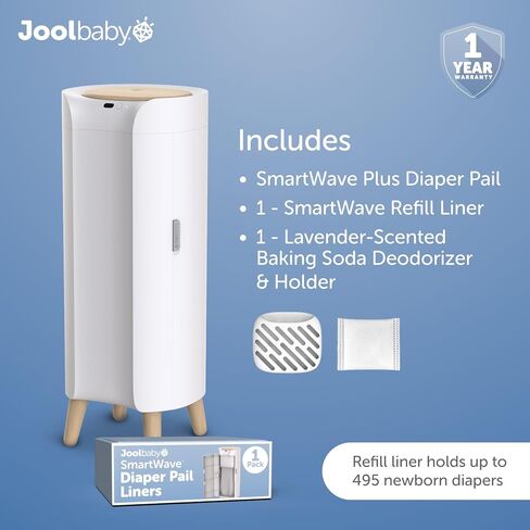 Jool Baby SmartWave Plus Diaper Pail & Refill – Motion Sensing Lid with Odor Lock – Compatible with Regular Trash Bags – Holds up to 50 Newborn Diapers in Kuwait