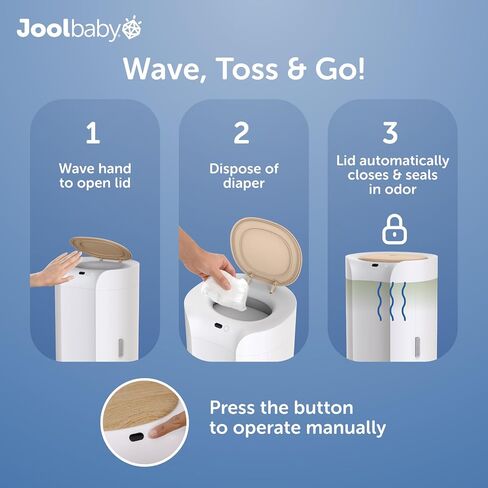Jool Baby SmartWave Plus Diaper Pail & Refill – Motion Sensing Lid with Odor Lock – Compatible with Regular Trash Bags – Holds up to 50 Newborn Diapers in Kuwait