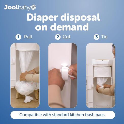 Jool Baby SmartWave Plus Diaper Pail & Refill – Motion Sensing Lid with Odor Lock – Compatible with Regular Trash Bags – Holds up to 50 Newborn Diapers in Kuwait