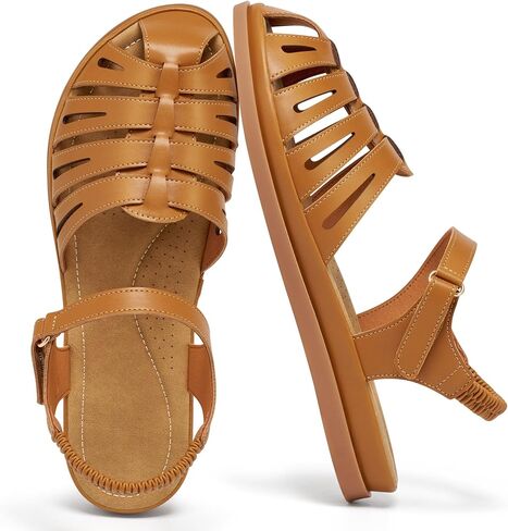 Closed Toe Sandals for Women: Comfortable Cushioned Memory Foam Sole Fisherman - Adjustable Elastic Straps Eases Pain for 10 Hours for Casual Walks Travel in Kuwait
