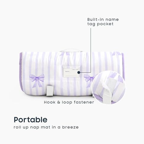 Wake In Cloud - Toddler Nap Mat with Pillow and Blanket, for Kids Girls Ages 3 Plus in Kindergarten Daycare Preschool, Roll Up Sleeping Bag, Cute Vertical Stripes Bows in Kuwait