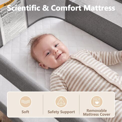 Kinder King Baby Bassinet Bedside Sleeper, Large Storage, Grey | Adjustable Heights, Newborn Baby Bedside Crib, Mosquito Net, Lockable Wheels, All-Sided Mesh, No Tool to Install, 0-6 Months in Kuwait