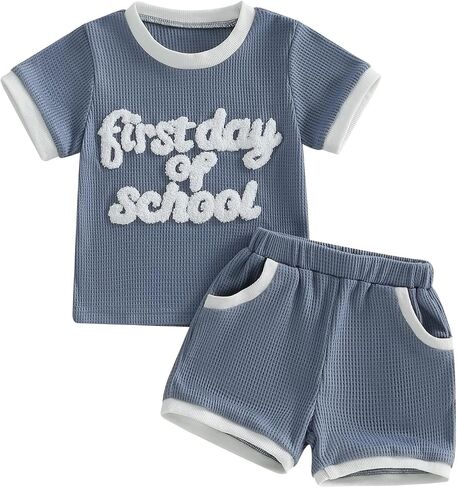 Bmnmsl Little Boy Back to School Outfit First Day of School Embroidery T-Shirt Shorts Set Kindergarten Preschool Clothes in Kuwait