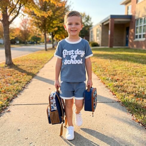 Bmnmsl Little Boy Back to School Outfit First Day of School Embroidery T-Shirt Shorts Set Kindergarten Preschool Clothes in Kuwait