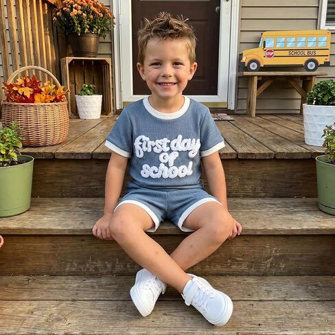 Bmnmsl Little Boy Back to School Outfit First Day of School Embroidery T-Shirt Shorts Set Kindergarten Preschool Clothes in Kuwait