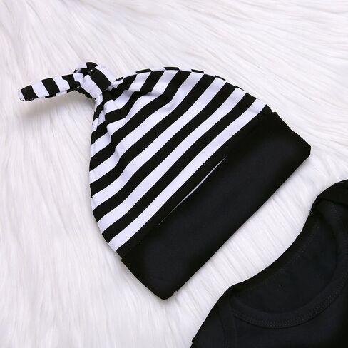 Baby Unisex Worth The Wait Arrow Printed Romper Striped Pant Hat Outfit Clothes in Kuwait