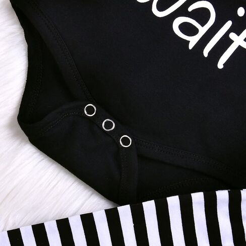 Baby Unisex Worth The Wait Arrow Printed Romper Striped Pant Hat Outfit Clothes in Kuwait