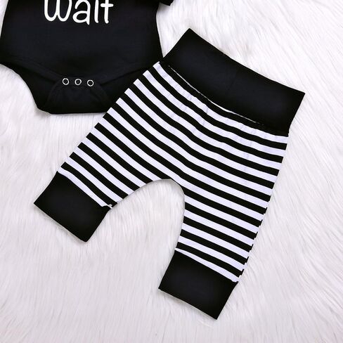 Baby Unisex Worth The Wait Arrow Printed Romper Striped Pant Hat Outfit Clothes in Kuwait