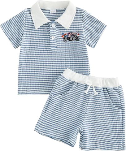 Toddler Boy Polo Outfits 4th of July/Golf/Baseball/Sailboat Shirt Tops Shorts 2pcs Summer Baby Boy Clothes Set in Kuwait