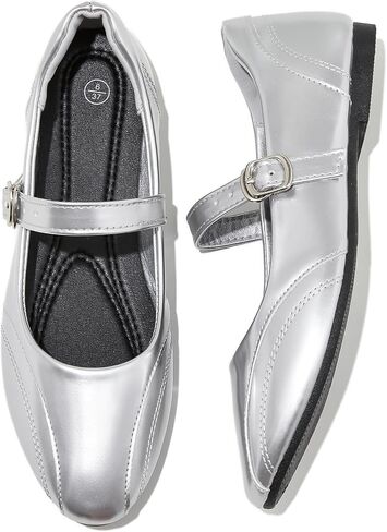 Iarus Women's Mary Jane Dress Ballet Flats Shoes Buckle Strap | Non-Slip Fold-able Cute Faux Leather Pointed Toe Casual Dress Business Comfortable Dressy Office Work Teacher in Kuwait