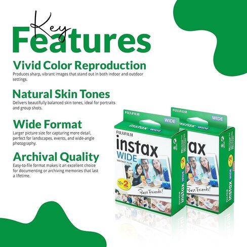 Fujifilm Instax Wide Instant Film Twin Pack with Free Bonus Cap Keeper - (4 Twin Pack). in Kuwait