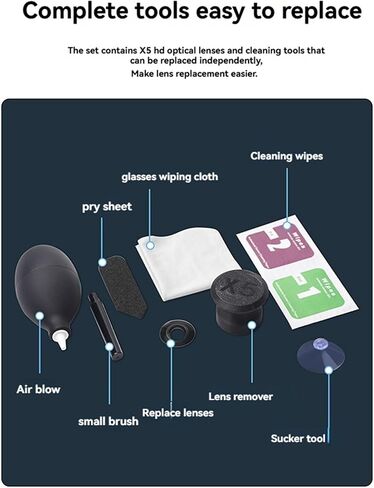 Replacement Lens Complete Kit for Insta360 X5 Camera Lens Repair Parts Accessories, HD Optical Glass Lenses with Removal and Cleaning Tools Kit (Single Lens Set) in Kuwait
