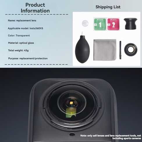 Replacement Lens Complete Kit for Insta360 X5 Camera Lens Repair Parts Accessories, HD Optical Glass Lenses with Removal and Cleaning Tools Kit (Single Lens Set) in Kuwait