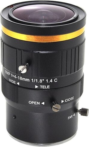 8MP 1/1.8" 4-18mm Varifocal C Mount Manual Iris HD Industrial Vision Lens | 4-18mm varifocal lens, manual iris, C mount, fits 1/1.8" sensor, 8MP HD optical lens for industrial machine vision inspection in Kuwait