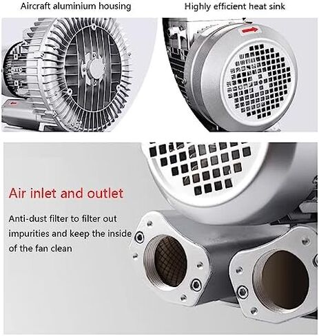 110V Regenerative Blower, High Pressure Air Pump for Pond Aeration, Vacuum Suction & Ventilation, Durable Aluminum Housing, Low Noise Industrial Fan for Fish Tank and Factory Use in Kuwait