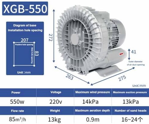 Regenerative Blower, High-Pressure Vortex Ring Blower,High-Pressure Industrial Vacuum Pump for Air Blowing Or Suction,Single Phase Turbine Blower for Air Blowing Or Suction(550W/0.74HP) in Kuwait
