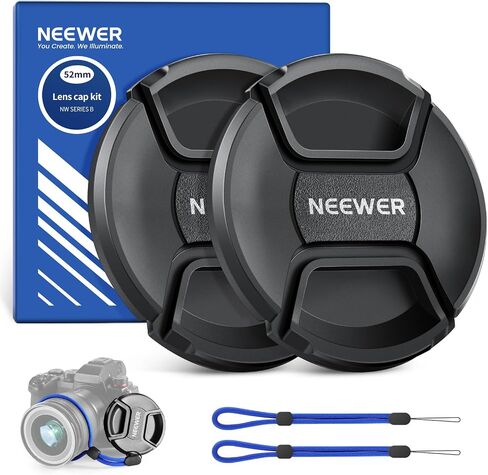Neewer 62mm Lens Cap Kit (2 Pack), Lens Cover with Anti Loss Strap and Cleaning Cloth, Compatible with Canon Nikon Sony Fujifilm Panasonic Camera Lens of 62mm Diameter in Kuwait