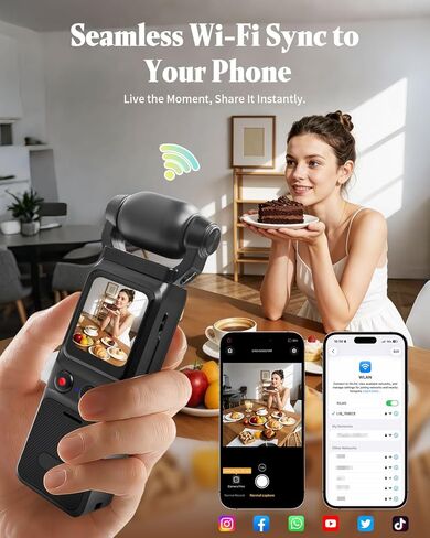 4K Vlogging Camera, Portable Pocket Camera (WiFi & 64GB Card) | 3000mAh Battery, 1.69" Display, 6-Axis Stabilizer & EIS, 150° Wide-Angle Body Cam for Travel YouTube & TikTok in Kuwait