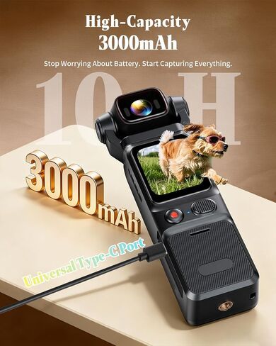 4K Vlogging Camera, Portable Pocket Camera (WiFi & 64GB Card) | 3000mAh Battery, 1.69" Display, 6-Axis Stabilizer & EIS, 150° Wide-Angle Body Cam for Travel YouTube & TikTok in Kuwait