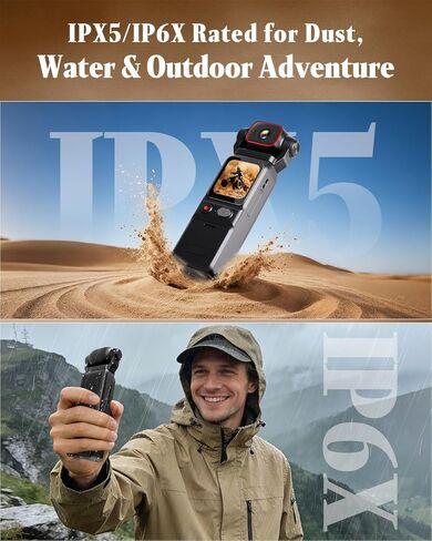 4K Vlogging Camera, Portable Pocket Camera (WiFi & 64GB Card) | 3000mAh Battery, 1.69" Display, 6-Axis Stabilizer & EIS, 150° Wide-Angle Body Cam for Travel YouTube & TikTok in Kuwait