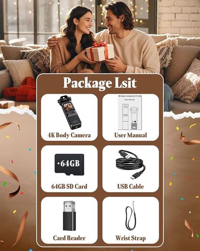 4K Vlogging Camera, Portable Pocket Camera (WiFi & 64GB Card) | 3000mAh Battery, 1.69" Display, 6-Axis Stabilizer & EIS, 150° Wide-Angle Body Cam for Travel YouTube & TikTok in Kuwait