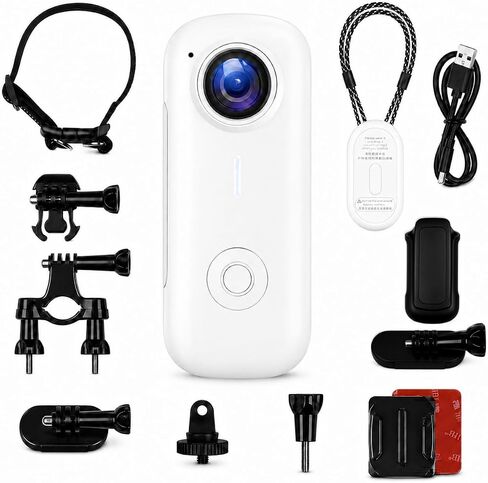 Mini Thumb Body Camera, Wearable POV Body Cam with WiFi Remote Monitoring, Night Vision, Clip-On & Helmet Mount Kit for Cycling, Pets & Everyday Wear,White, Includes 64GB MicroSD Card in Kuwait
