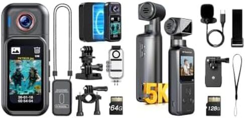 BOBLOV W3 Mini Body Camera 64GB Waterproof and W5 5K Vlogging Camera with Microphone in Kuwait