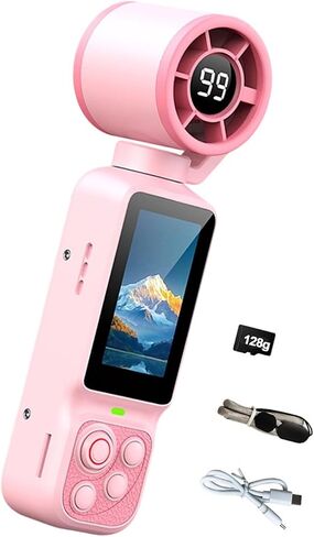 Compact Video Camera with Built in Fan, 1080P Display Screen and Adjustable Lens for Outdoor Daily Use and Vlogs Portable Vlog Device Selfie Video Travel Clip Camera Rotating in Kuwait