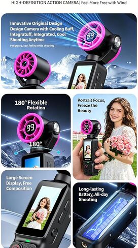 Compact Video Camera with Built in Fan, 1080P Display Screen and Adjustable Lens for Outdoor Daily Use and Vlogs Portable Vlog Device Selfie Video Travel Clip Camera Rotating in Kuwait