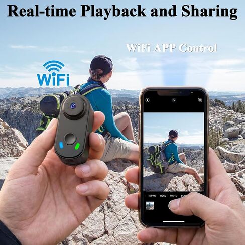 isekurity Mini Body Camera Thumb Size POV Cam Action Camera | Bodycam with WiFi/Magnetic Mount/Charging Case Wearable Hands-Free Recording Sports Helmet Camera for Vlog Motorcycle Cycling in Kuwait