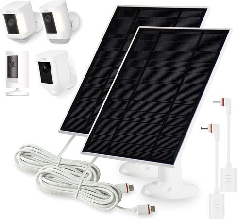 4W Solar Panel Charger Compatible with Ring Stick Up Outdoor Cam/Pro,Ring Spotlight Cam Plus/Pro,with USB-C to Barrel Plug Adapter (2PACK) in Kuwait